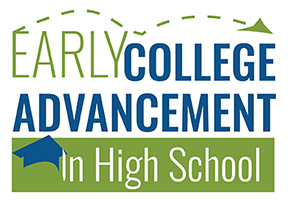 blue and green logo that says Early College Advancement in High School