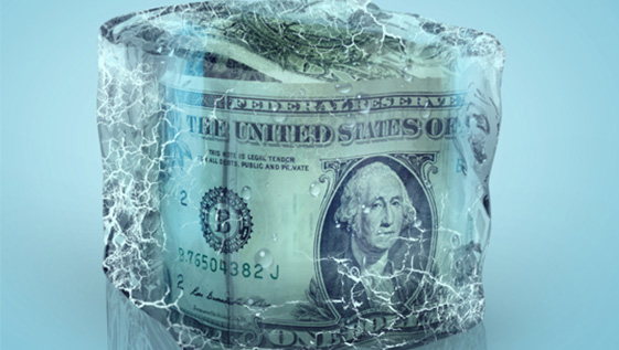 Money in block of ice.