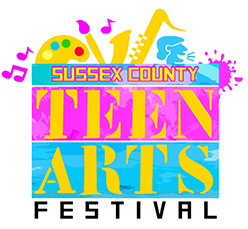 Logo of teen arts with wording and artistic and musical elements coming out of the top.