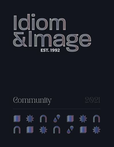 Black Cover with the words Idiom & Image Community 2021 with symbols along the bottom.