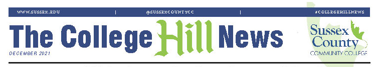 Header for the College Newspaper reading "The College Hill News" December  2021 with the College Logo in Blue and lime green.