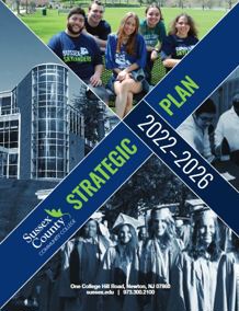The Sussex Strategic Plan featuring the Library and Science Building, Smiling Students, a Classroom, and Graduates