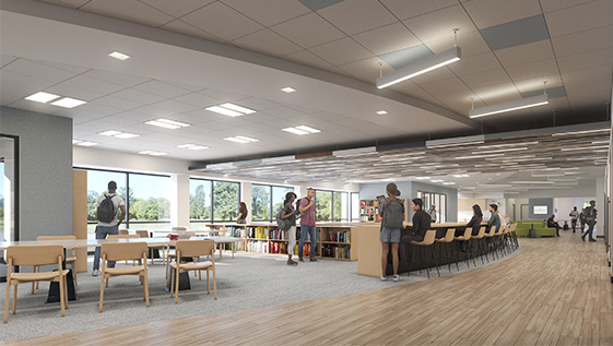 A rendering of the new Library Commons areas