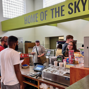 Students paying for food in the Skylanders Cafe.
