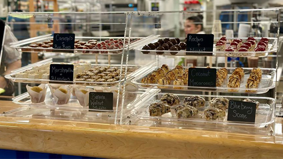 A case of pastries and desserts