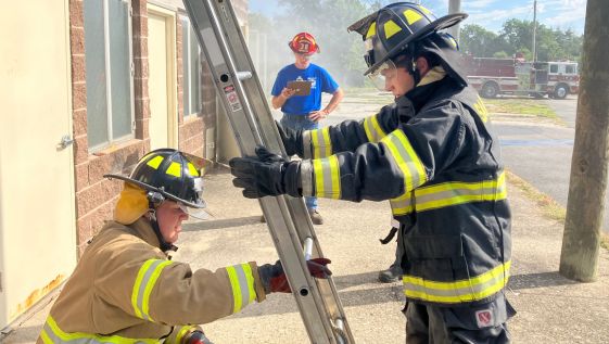 Firefighters engaged in training