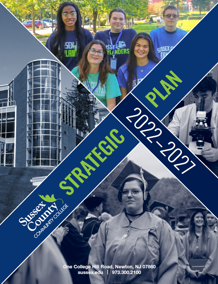The Sussex Strategic Plan featuring the Library and Science Building, Smiling Students, a Classroom, and Graduates