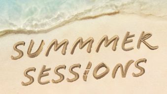 a beach scene with the words Summer Sessions
