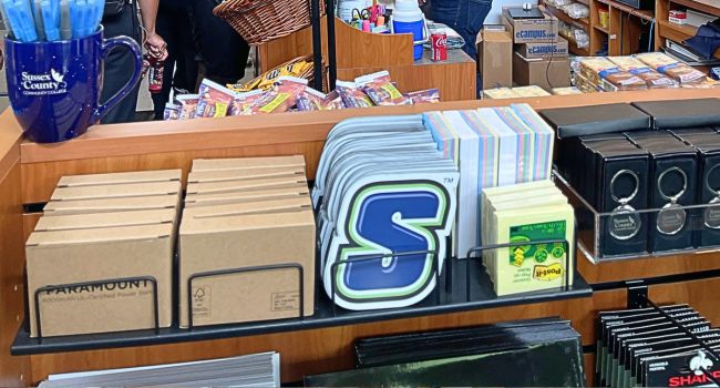 An assortment of SCCC swag in the Campus Store